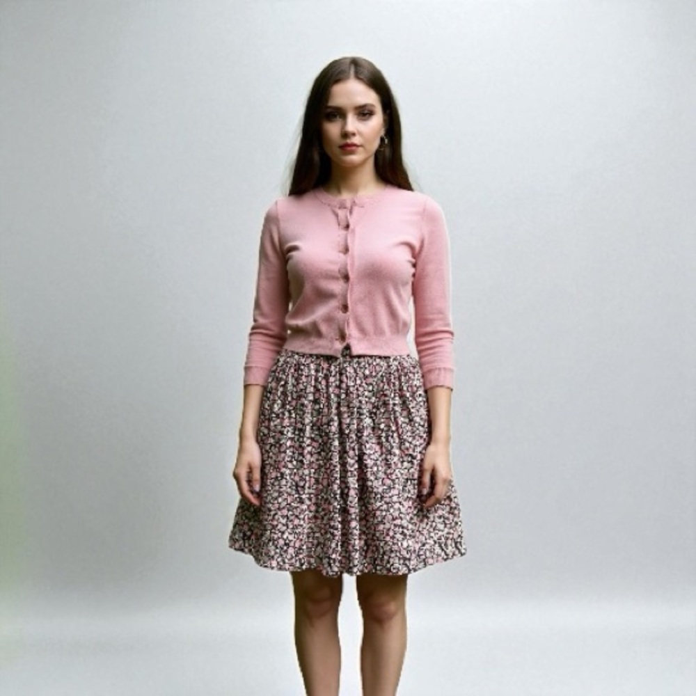 ❌ SOLD- Vintage Floral Midi Skirt - Black and Pink